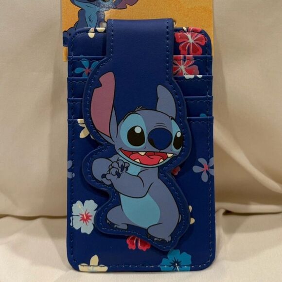 Loungefly X Lilo & Stitch, Stitch & Flowers Vertical Cardholder Royal Blue NWT - Picture 1 of 5